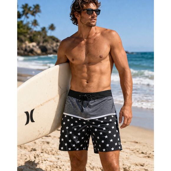 Hurley Other - Hurley Boardshorts Mens 36 Black White Stars Stripe Surf Swim  Beach Patriotic